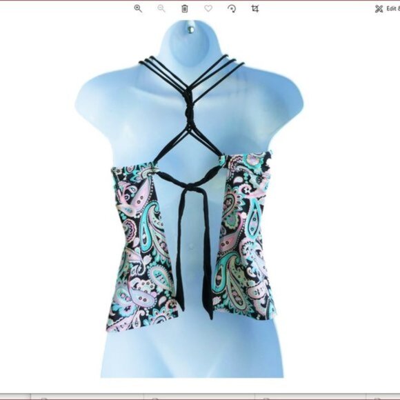 Vintage Tops - Vintage Y2K Strappy Summer Top Spandex Paisley Floral Light Padding Backless S